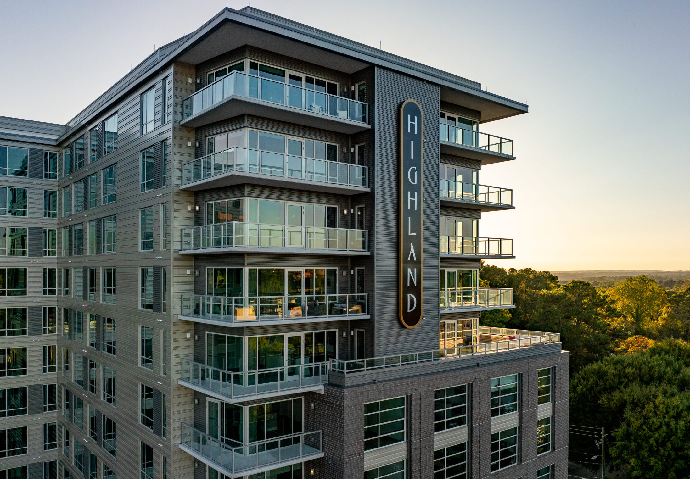 Exterior picture of the outside of Highland luxury apartments